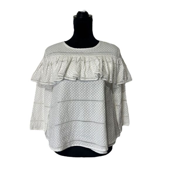 Rachel Parcell White Ruffle Swiss Dot Ladder Lace Top Size Small - Picture 2 of 14